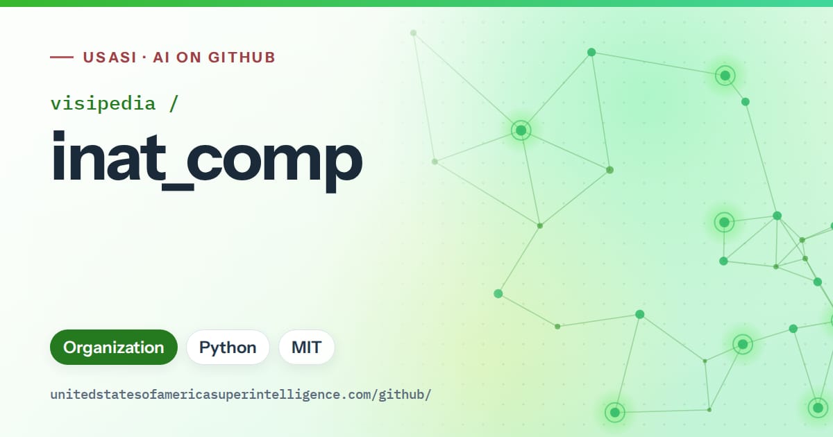 Generated green constellation network artwork for visipedia/inat_comp, labeled USASI · AI on GitHub, with Organization · Python · MIT.