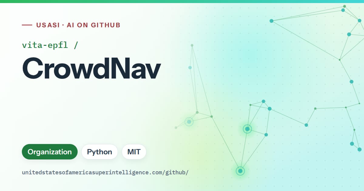 Generated green constellation network artwork for vita-epfl/CrowdNav, labeled USASI · AI on GitHub, with Organization · Python · MIT.
