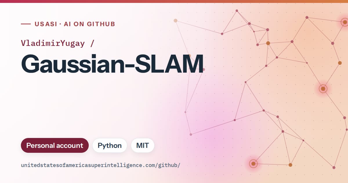 Generated pink constellation network artwork for VladimirYugay/Gaussian-SLAM, labeled USASI · AI on GitHub, with Personal account · Python · MIT.