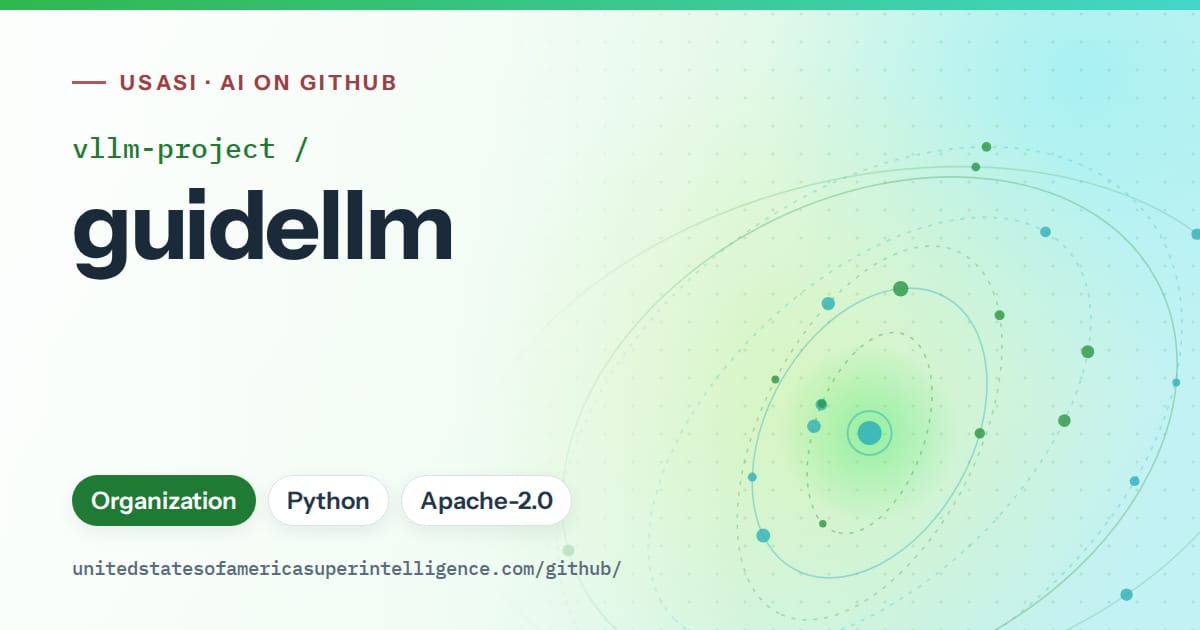 Generated green orbit artwork for vllm-project/guidellm, labeled USASI · AI on GitHub, with Organization · Python · Apache-2.0.