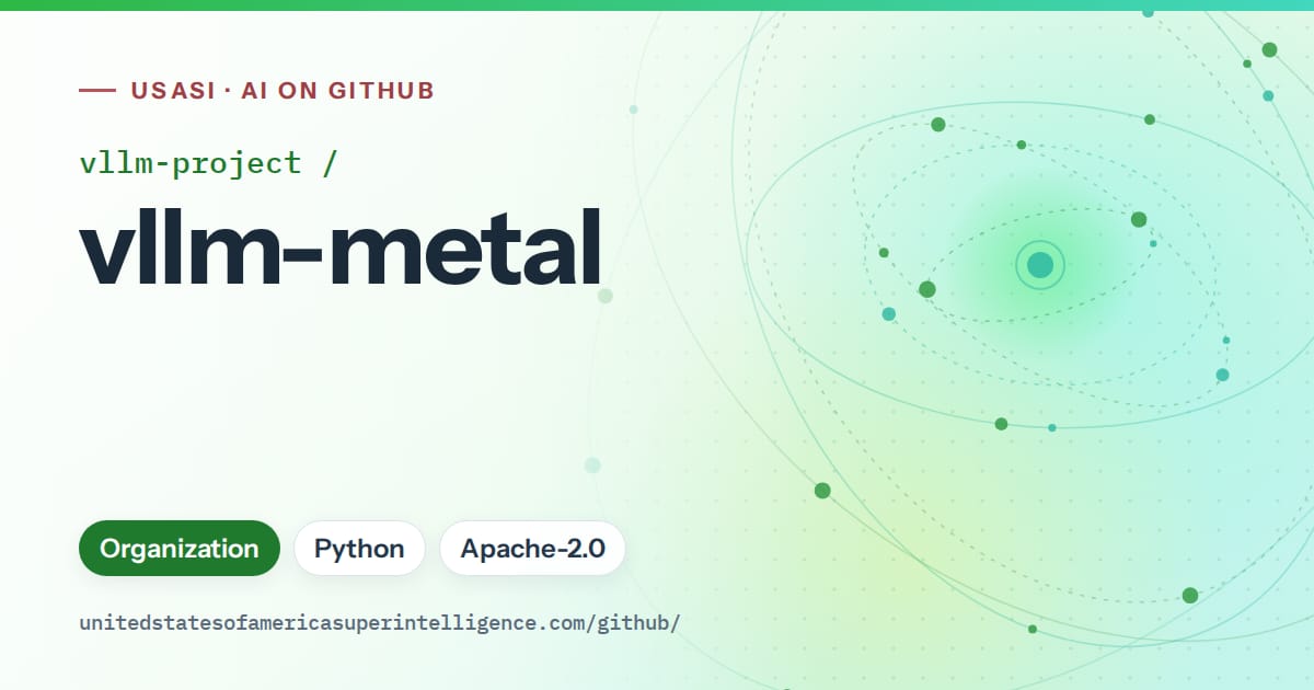 Generated green orbit artwork for vllm-project/vllm-metal, labeled USASI · AI on GitHub, with Organization · Python · Apache-2.0.