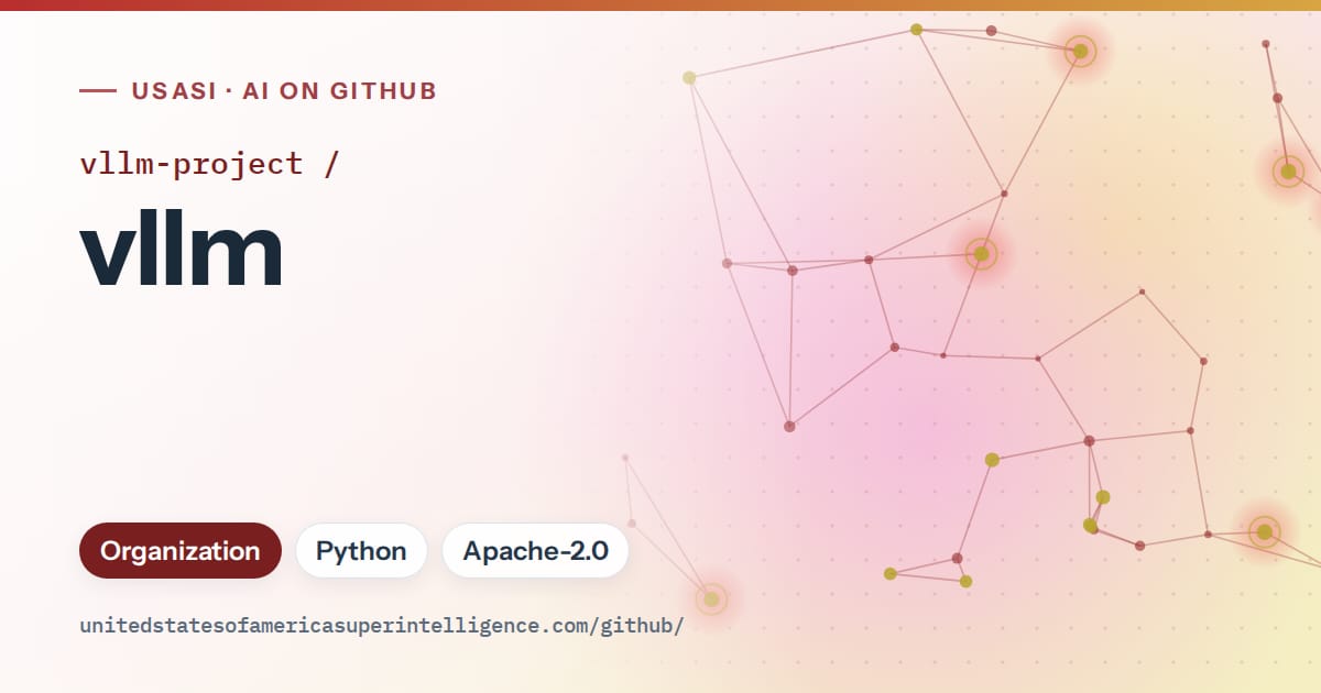 Generated red constellation network artwork for vllm-project/vllm, labeled USASI · AI on GitHub, with Organization · Python · Apache-2.0.