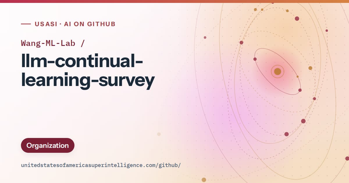 Generated red orbit artwork for Wang-ML-Lab/llm-continual-learning-survey, labeled USASI · AI on GitHub, with Organization.