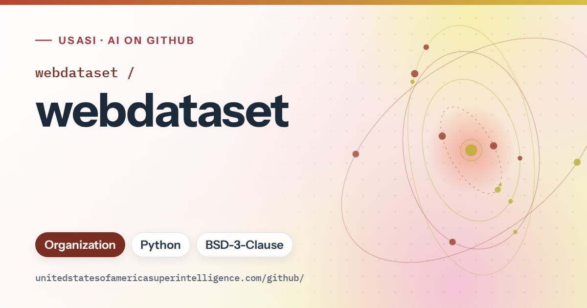 Generated red orbit artwork for webdataset/webdataset, labeled USASI · AI on GitHub, with Organization · Python · BSD-3-Clause.