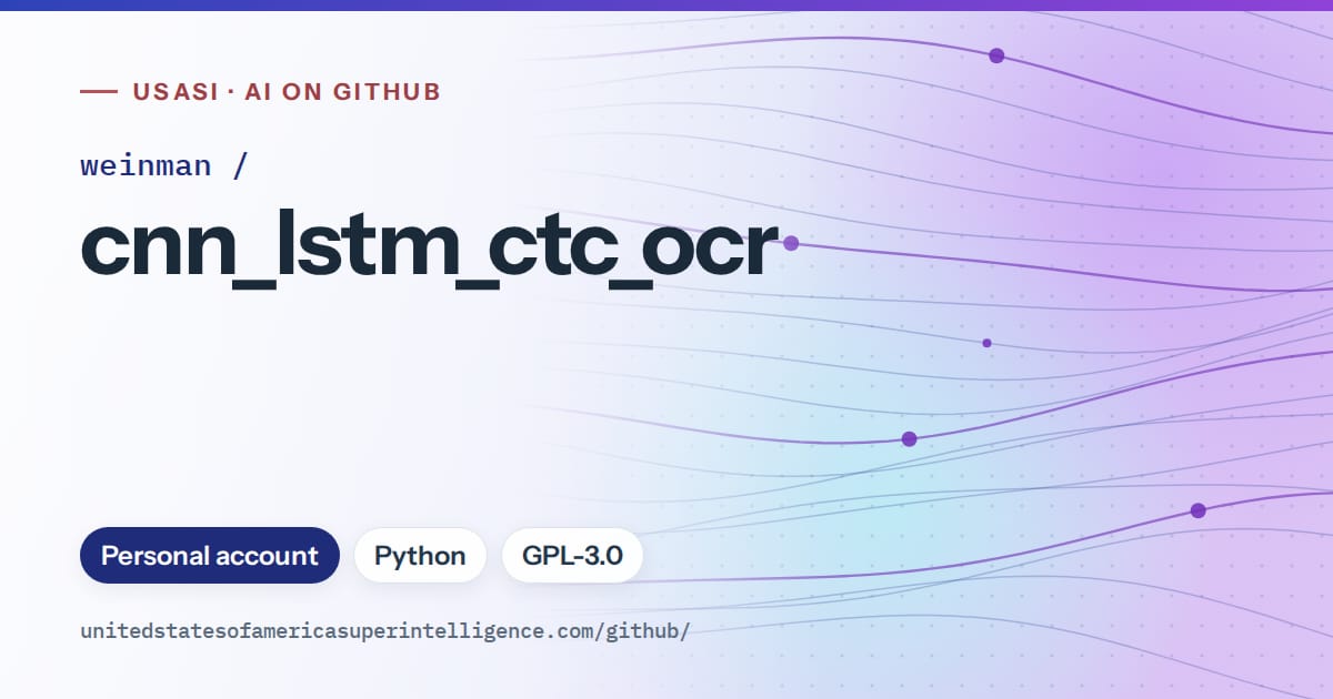 Generated blue flowing-wave artwork for weinman/cnn_lstm_ctc_ocr, labeled USASI · AI on GitHub, with Personal account · Python · GPL-3.0.