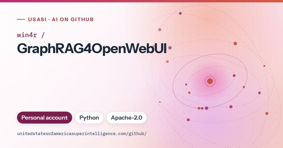 Generated pink orbit artwork for win4r/GraphRAG4OpenWebUI, labeled USASI · AI on GitHub, with Personal account · Python · Apache-2.0.