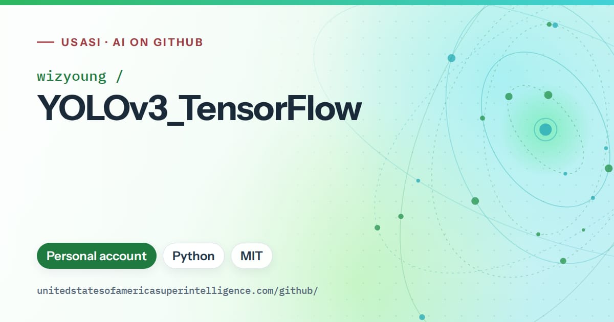 Generated green orbit artwork for wizyoung/YOLOv3_TensorFlow, labeled USASI · AI on GitHub, with Personal account · Python · MIT.