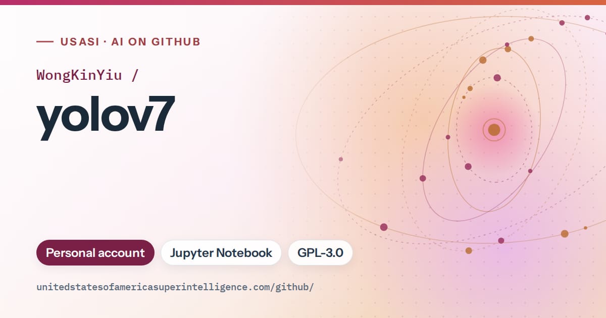 Generated pink orbit artwork for WongKinYiu/yolov7, labeled USASI · AI on GitHub, with Personal account · Jupyter Notebook · GPL-3.0.