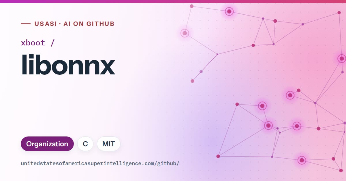 Generated purple constellation network artwork for xboot/libonnx, labeled USASI · AI on GitHub, with Organization · C · MIT.