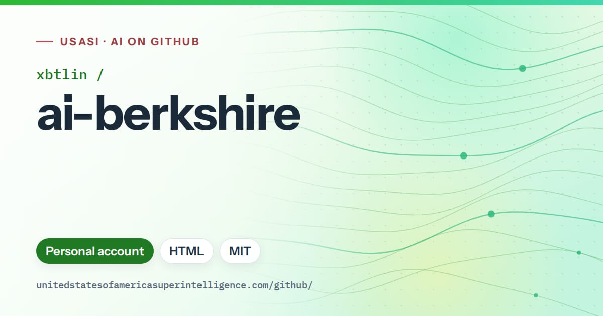 Generated green flowing-wave artwork for xbtlin/ai-berkshire, labeled USASI · AI on GitHub, with Personal account · HTML · MIT.