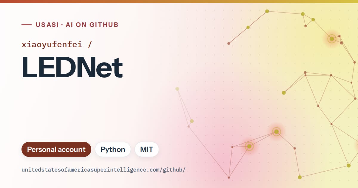 Generated red constellation network artwork for xiaoyufenfei/LEDNet, labeled USASI · AI on GitHub, with Personal account · Python · MIT.