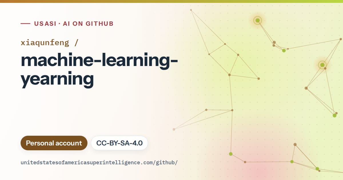 Generated orange constellation network artwork for xiaqunfeng/machine-learning-yearning, labeled USASI · AI on GitHub, with Personal account · CC-BY-SA-4.0.