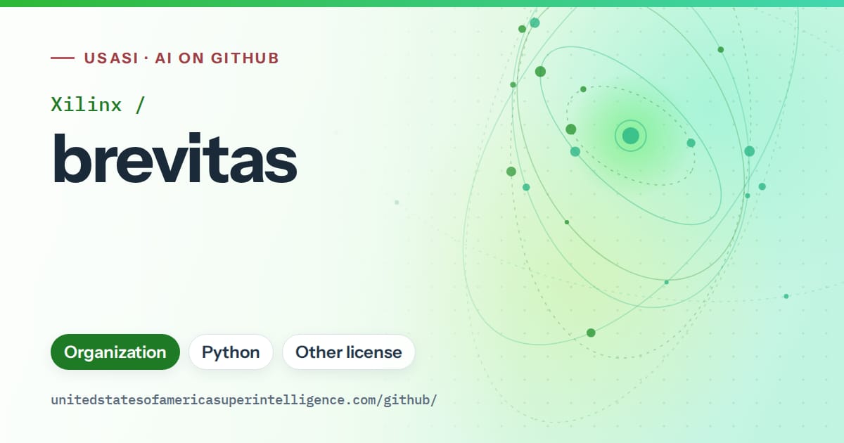 Generated green orbit artwork for Xilinx/brevitas, labeled USASI · AI on GitHub, with Organization · Python · Other license.