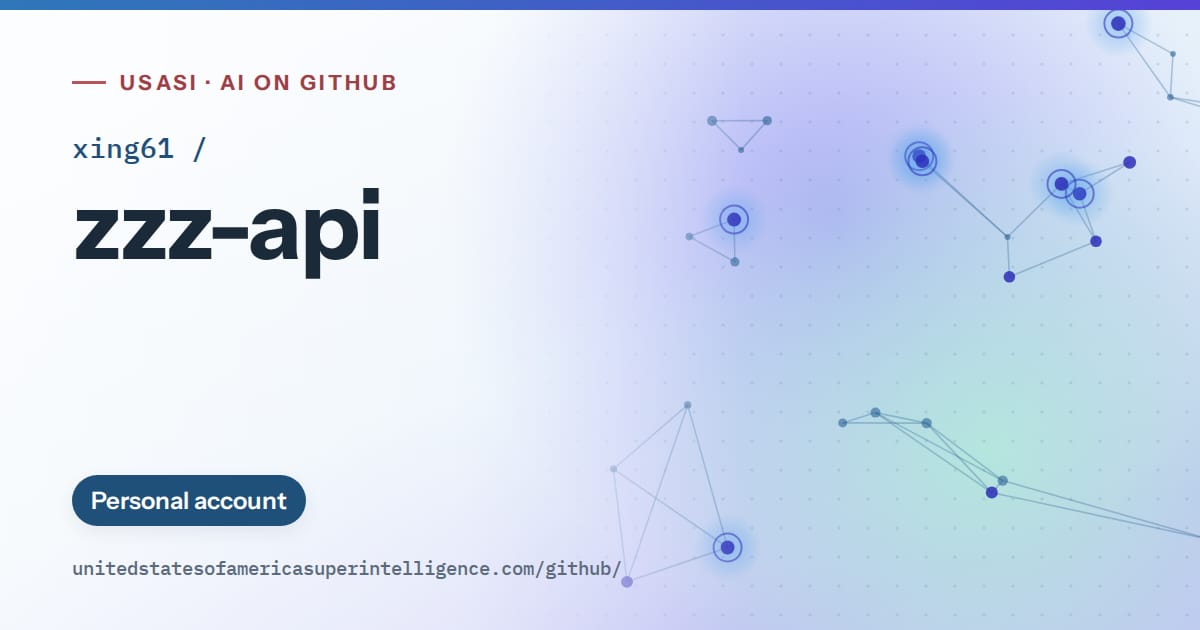 Generated sky blue constellation network artwork for xing61/zzz-api, labeled USASI · AI on GitHub, with Personal account.