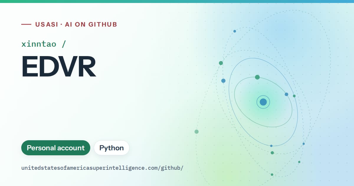Generated teal orbit artwork for xinntao/EDVR, labeled USASI · AI on GitHub, with Personal account · Python.
