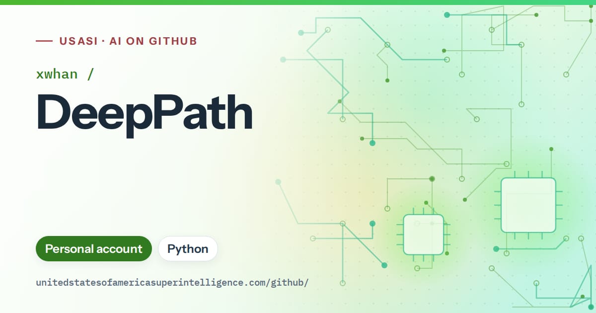 Generated green circuit-trace artwork for xwhan/DeepPath, labeled USASI · AI on GitHub, with Personal account · Python.