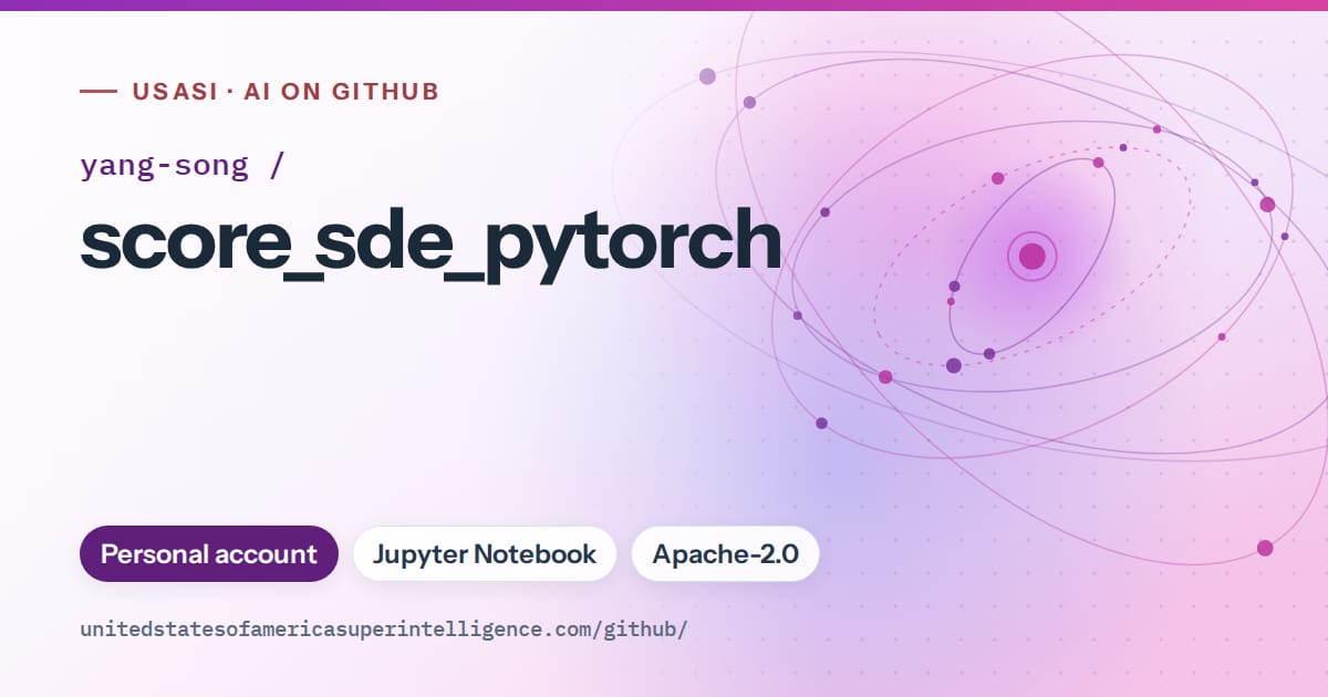 Generated violet orbit artwork for yang-song/score_sde_pytorch, labeled USASI · AI on GitHub, with Personal account · Jupyter Notebook · Apache-2.0.