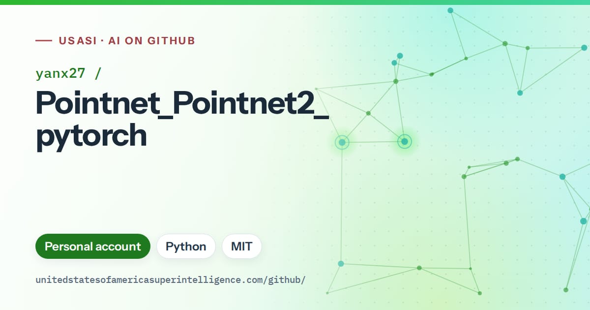 Generated green constellation network artwork for yanx27/Pointnet_Pointnet2_pytorch, labeled USASI · AI on GitHub, with Personal account · Python · MIT.