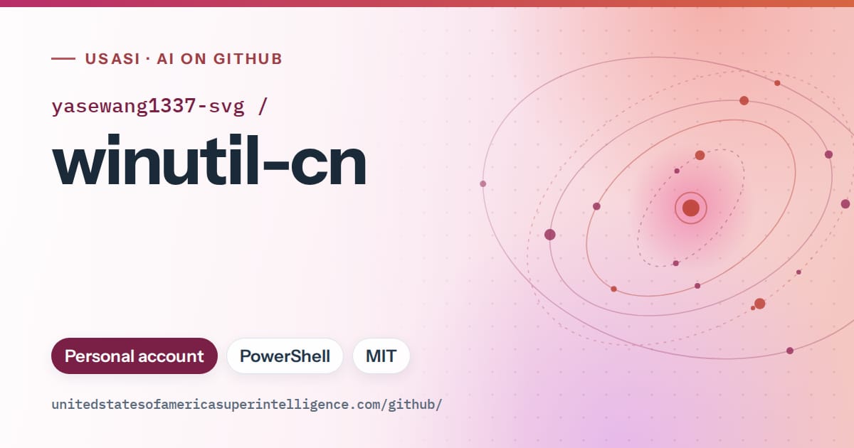 Generated pink orbit artwork for yasewang1337-svg/winutil-cn, labeled USASI · AI on GitHub, with Personal account · PowerShell · MIT.