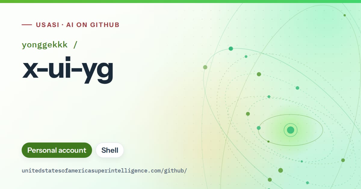 Generated green orbit artwork for yonggekkk/x-ui-yg, labeled USASI · AI on GitHub, with Personal account · Shell.