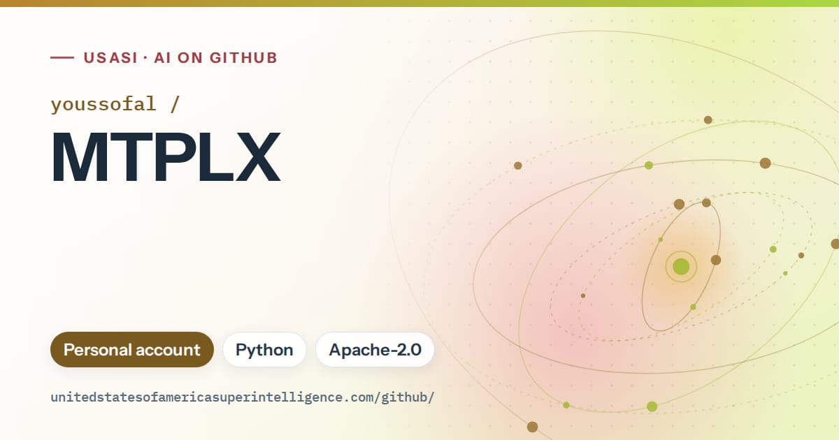 Generated orange orbit artwork for youssofal/MTPLX, labeled USASI · AI on GitHub, with Personal account · Python · Apache-2.0.