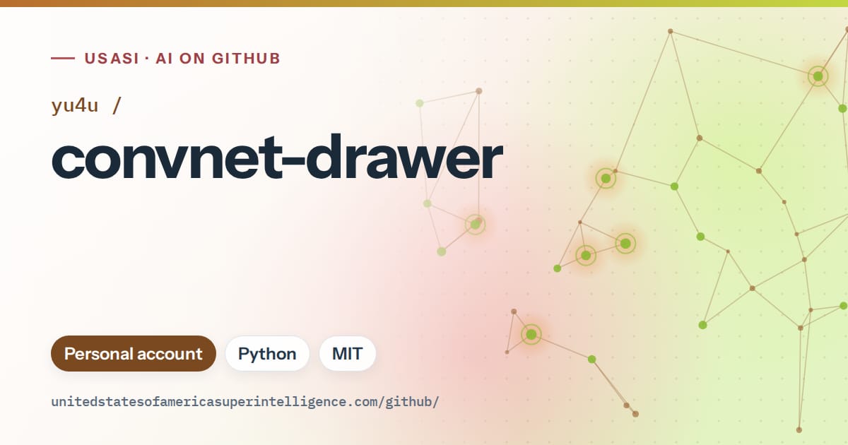 Generated orange constellation network artwork for yu4u/convnet-drawer, labeled USASI · AI on GitHub, with Personal account · Python · MIT.