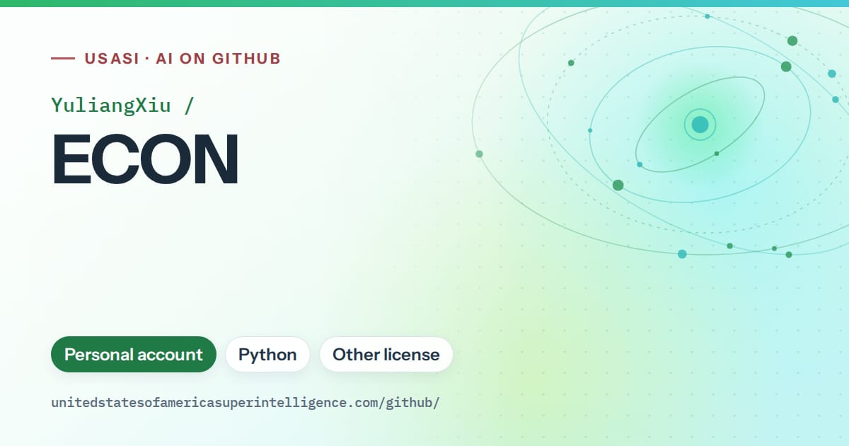 Generated green orbit artwork for YuliangXiu/ECON, labeled USASI · AI on GitHub, with Personal account · Python · Other license.