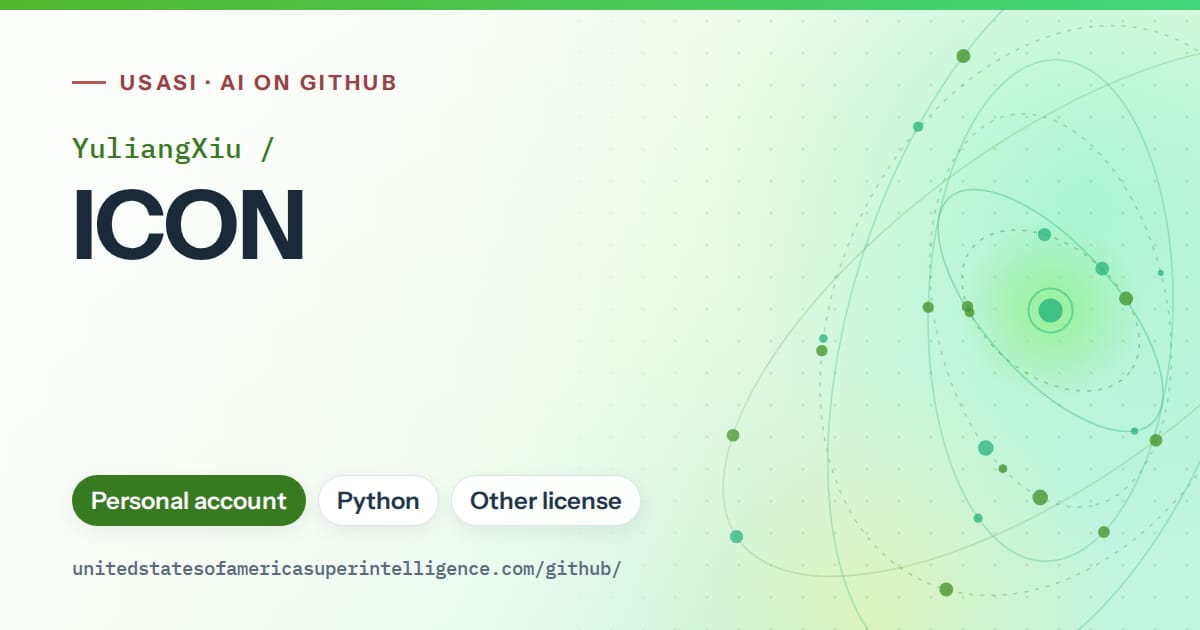 Generated green orbit artwork for YuliangXiu/ICON, labeled USASI · AI on GitHub, with Personal account · Python · Other license.