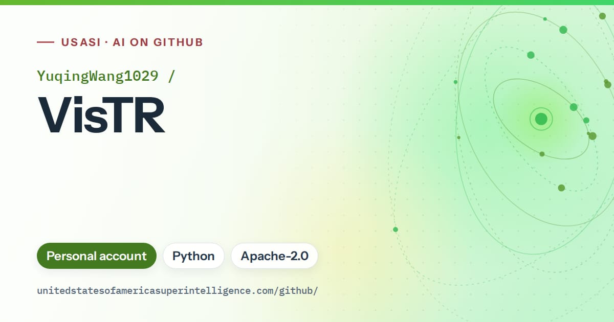 Generated green orbit artwork for YuqingWang1029/VisTR, labeled USASI · AI on GitHub, with Personal account · Python · Apache-2.0.