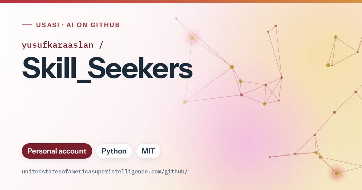 Generated red constellation network artwork for yusufkaraaslan/Skill_Seekers, labeled USASI · AI on GitHub, with Personal account · Python · MIT.