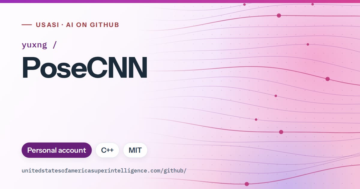 Generated purple flowing-wave artwork for yuxng/PoseCNN, labeled USASI · AI on GitHub, with Personal account · C++ · MIT.