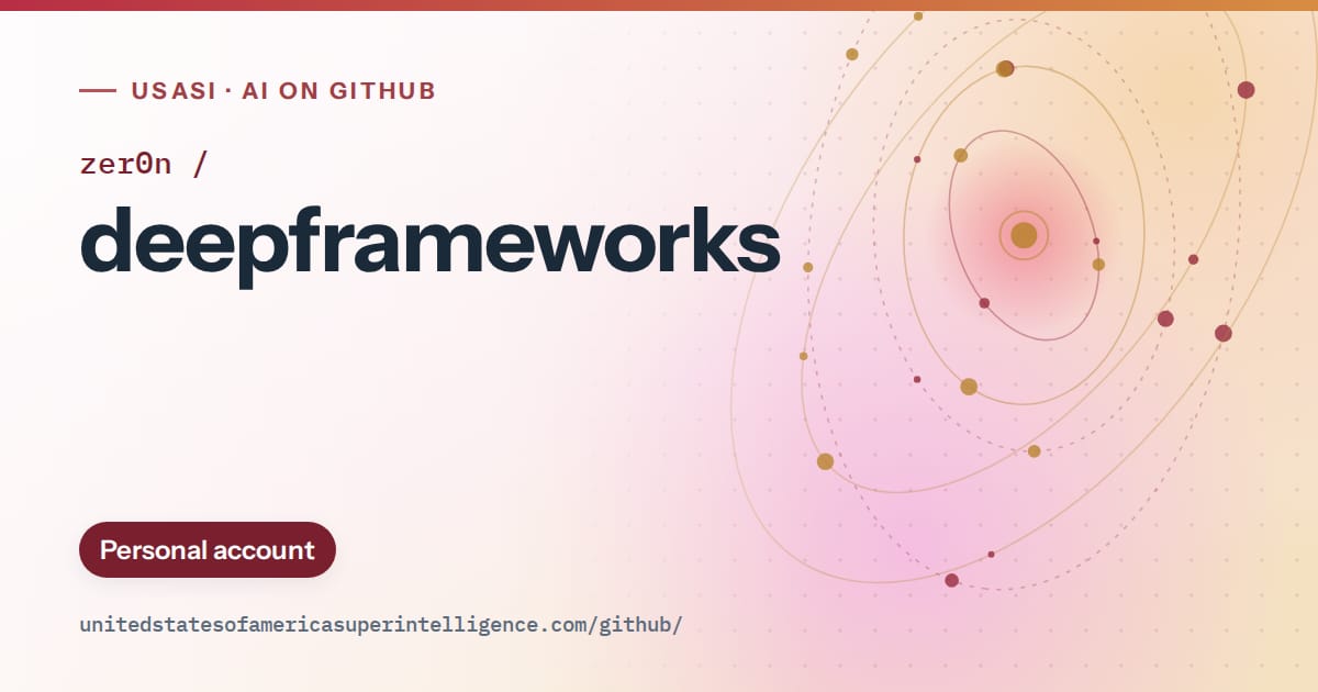Generated red orbit artwork for zer0n/deepframeworks, labeled USASI · AI on GitHub, with Personal account.