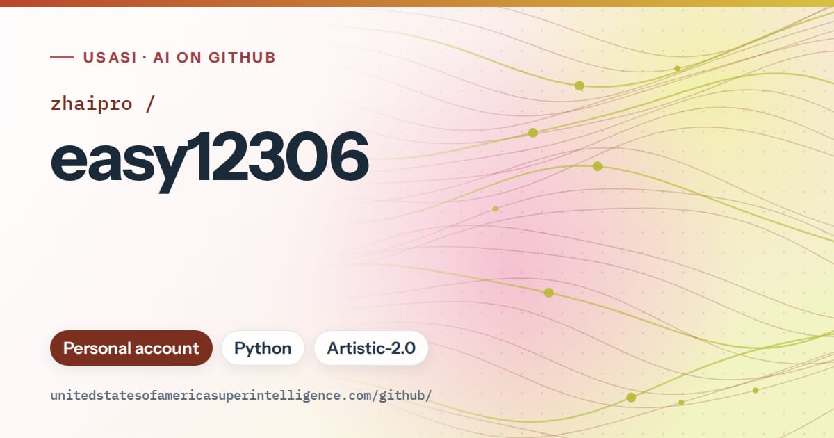 Generated red flowing-wave artwork for zhaipro/easy12306, labeled USASI · AI on GitHub, with Personal account · Python · Artistic-2.0.