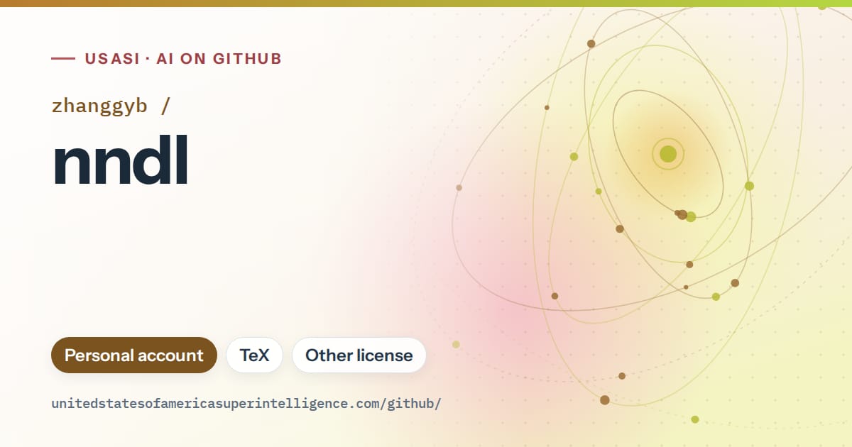 Generated orange orbit artwork for zhanggyb/nndl, labeled USASI · AI on GitHub, with Personal account · TeX · Other license.