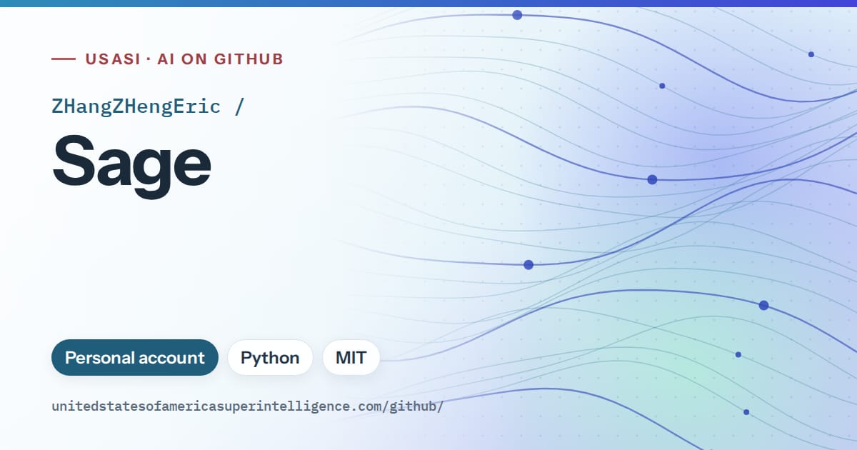 Generated sky blue flowing-wave artwork for ZHangZHengEric/Sage, labeled USASI · AI on GitHub, with Personal account · Python · MIT.