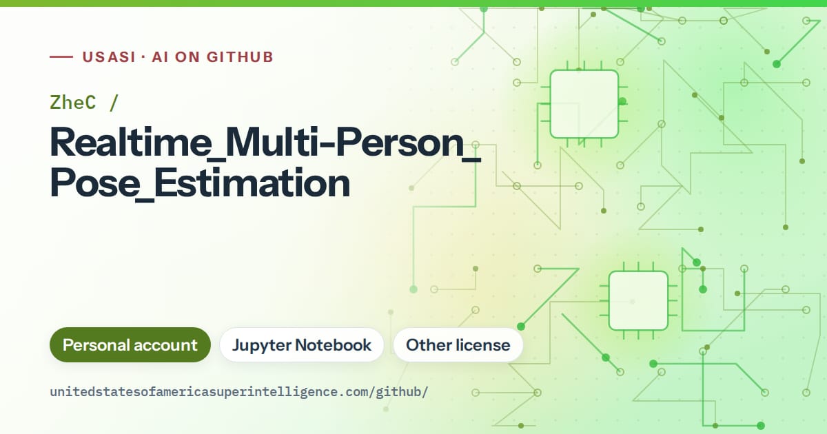 Generated green circuit-trace artwork for ZheC/Realtime_Multi-Person_Pose_Estimation, labeled USASI · AI on GitHub, with Personal account · Jupyter Notebook · Other license.