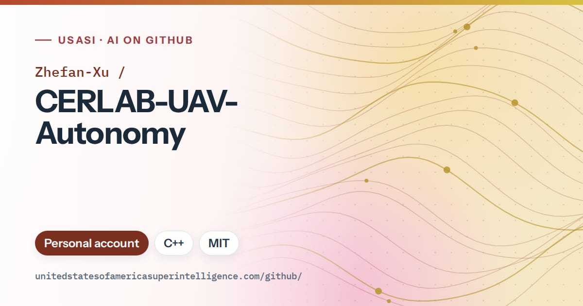Generated red flowing-wave artwork for Zhefan-Xu/CERLAB-UAV-Autonomy, labeled USASI · AI on GitHub, with Personal account · C++ · MIT.