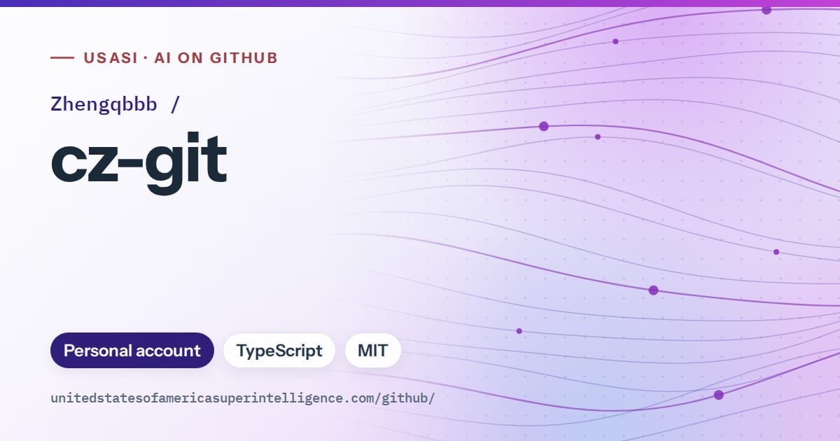 Generated violet flowing-wave artwork for Zhengqbbb/cz-git, labeled USASI · AI on GitHub, with Personal account · TypeScript · MIT.