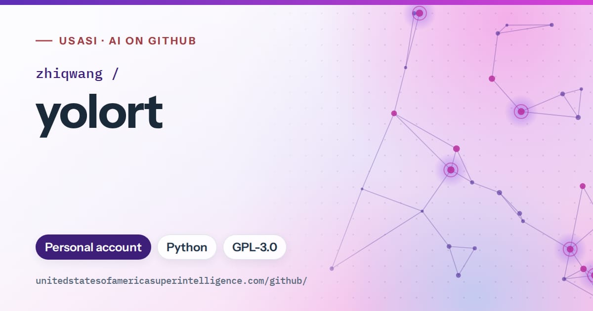 Generated violet constellation network artwork for zhiqwang/yolort, labeled USASI · AI on GitHub, with Personal account · Python · GPL-3.0.