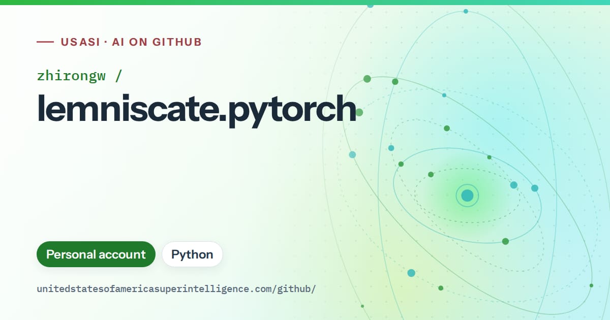 Generated green orbit artwork for zhirongw/lemniscate.pytorch, labeled USASI · AI on GitHub, with Personal account · Python.