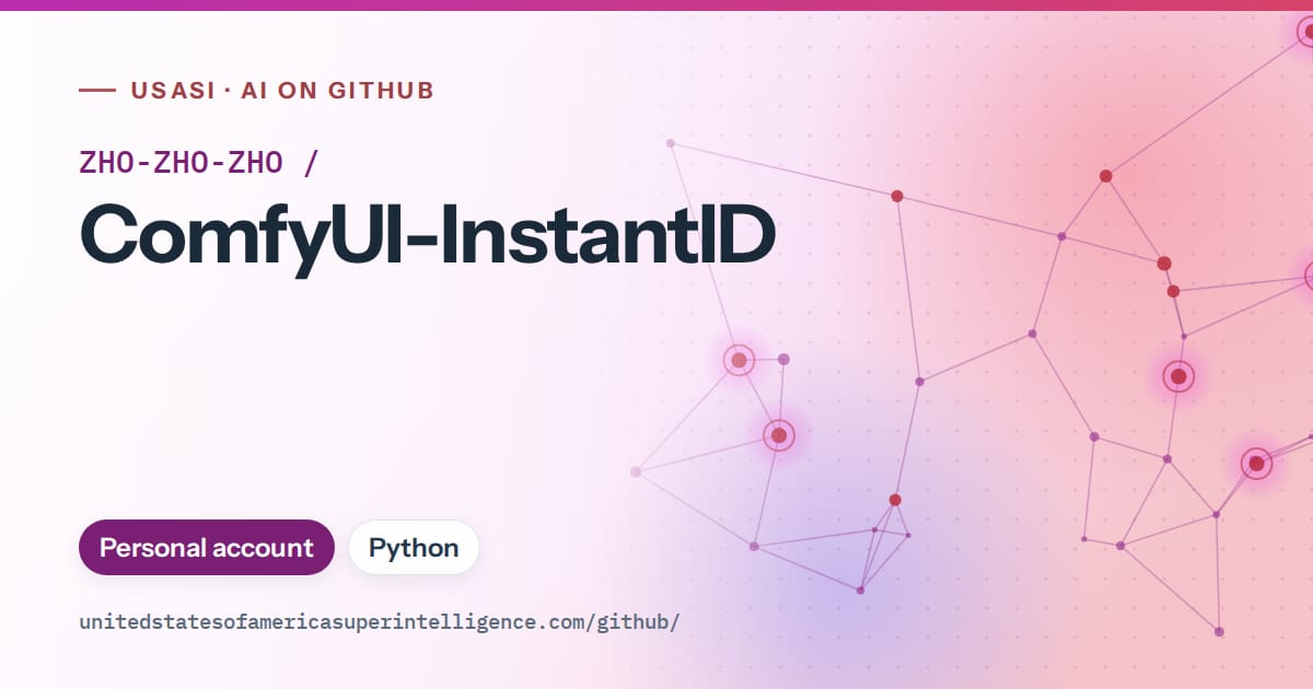 Generated purple constellation network artwork for ZHO-ZHO-ZHO/ComfyUI-InstantID, labeled USASI · AI on GitHub, with Personal account · Python.