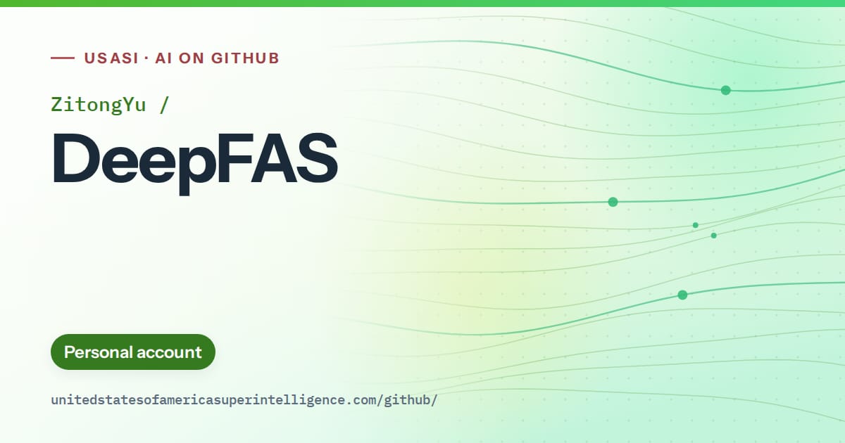 Generated green flowing-wave artwork for ZitongYu/DeepFAS, labeled USASI · AI on GitHub, with Personal account.
