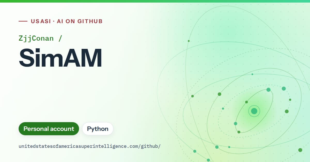 Generated green orbit artwork for ZjjConan/SimAM, labeled USASI · AI on GitHub, with Personal account · Python.