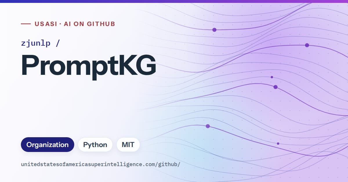 Generated blue flowing-wave artwork for zjunlp/PromptKG, labeled USASI · AI on GitHub, with Organization · Python · MIT.