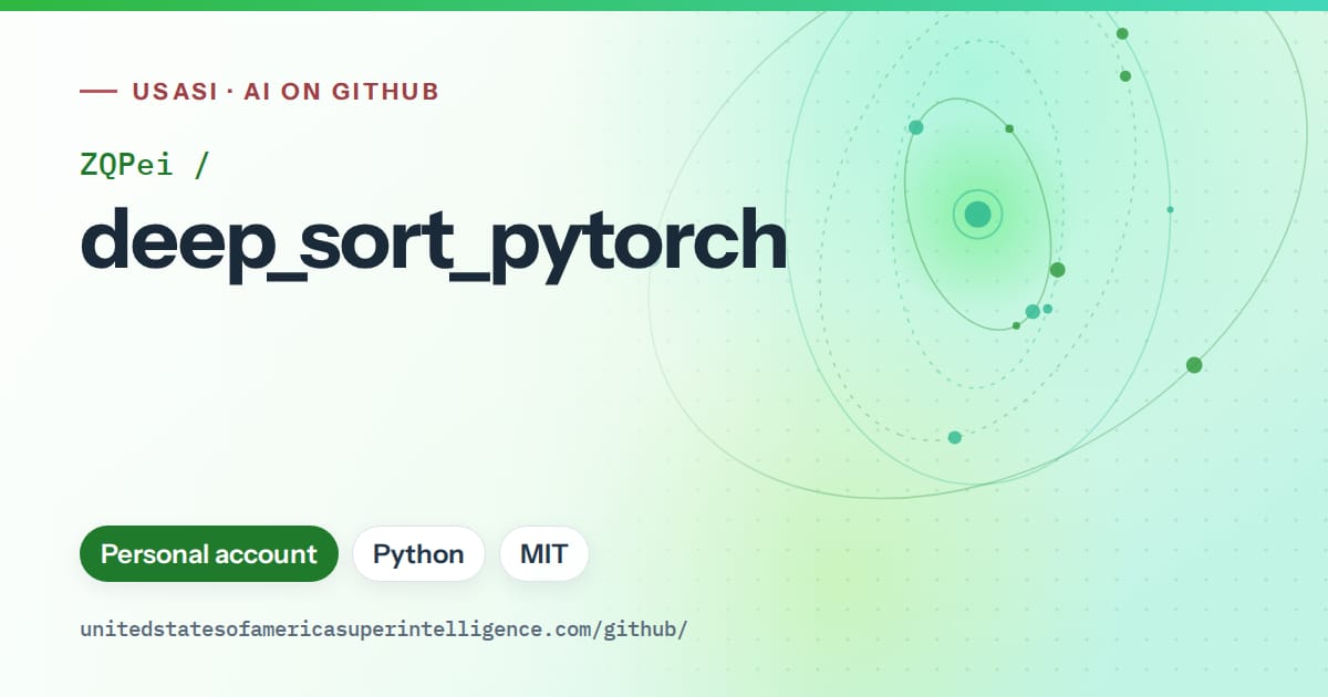 Generated green orbit artwork for ZQPei/deep_sort_pytorch, labeled USASI · AI on GitHub, with Personal account · Python · MIT.