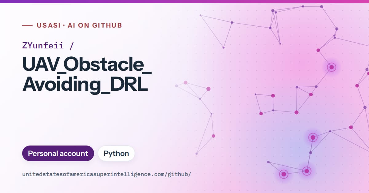 Generated violet constellation network artwork for ZYunfeii/UAV_Obstacle_Avoiding_DRL, labeled USASI · AI on GitHub, with Personal account · Python.