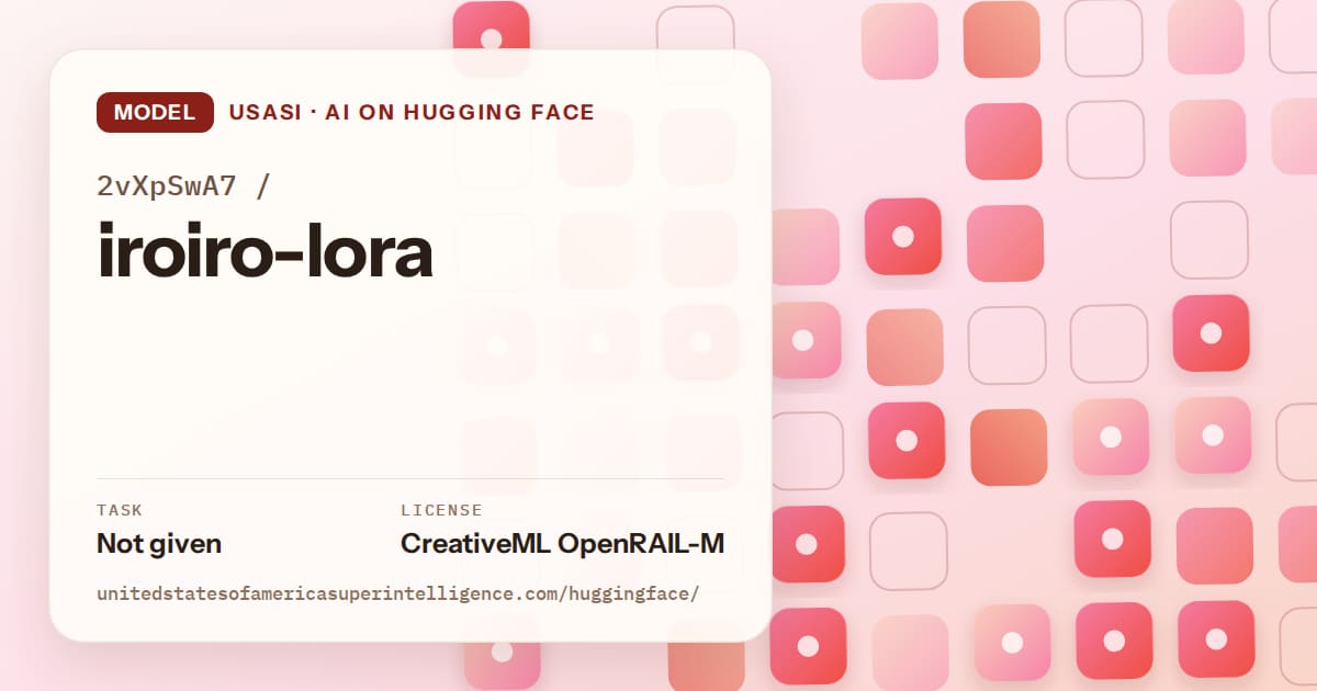 Generated coral rounded-tile grid artwork for the model 2vXpSwA7/iroiro-lora, labeled USASI · AI on Hugging Face, with Task: Not given · License: CreativeML OpenRAIL-M.