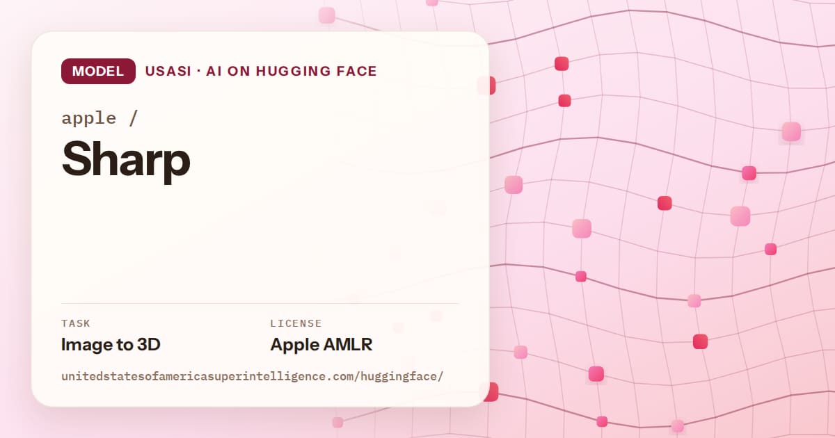 Generated rose wave-lattice artwork for the model apple/Sharp, labeled USASI · AI on Hugging Face, with Task: Image to 3D · License: Apple AMLR.