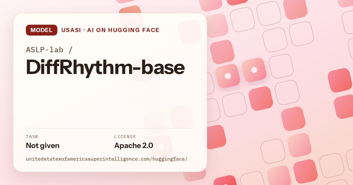 Generated coral rounded-tile grid artwork for the model ASLP-lab/DiffRhythm-base, labeled USASI · AI on Hugging Face, with Task: Not given · License: Apache 2.0.