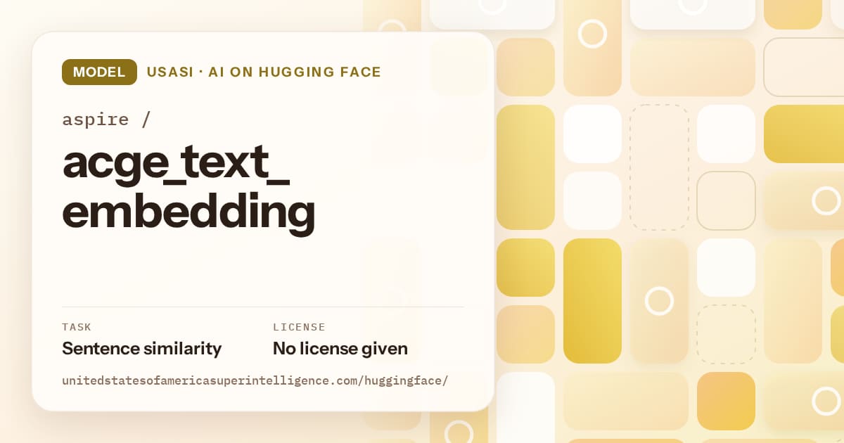 Generated gold tile-mosaic artwork for the model aspire/acge_text_embedding, labeled USASI · AI on Hugging Face, with Task: Sentence similarity · License: No license given.